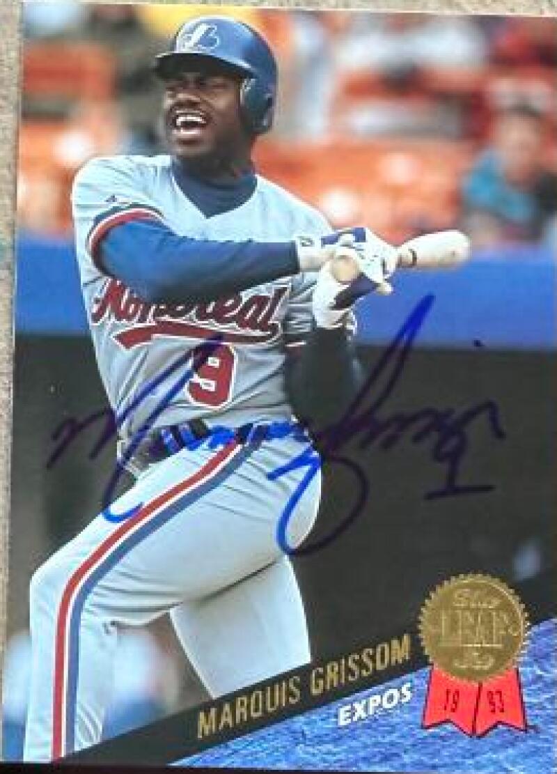 Marquis Grissom Signed 1993 Leaf Baseball Card - Montreal Expos #129