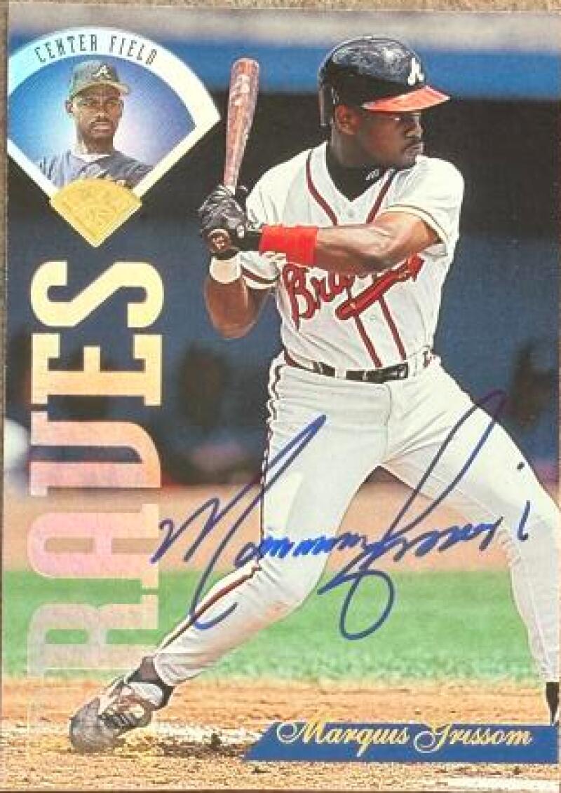 Marquis Grissom Signed 1995 Leaf Baseball Card - Atlanta Braves #335