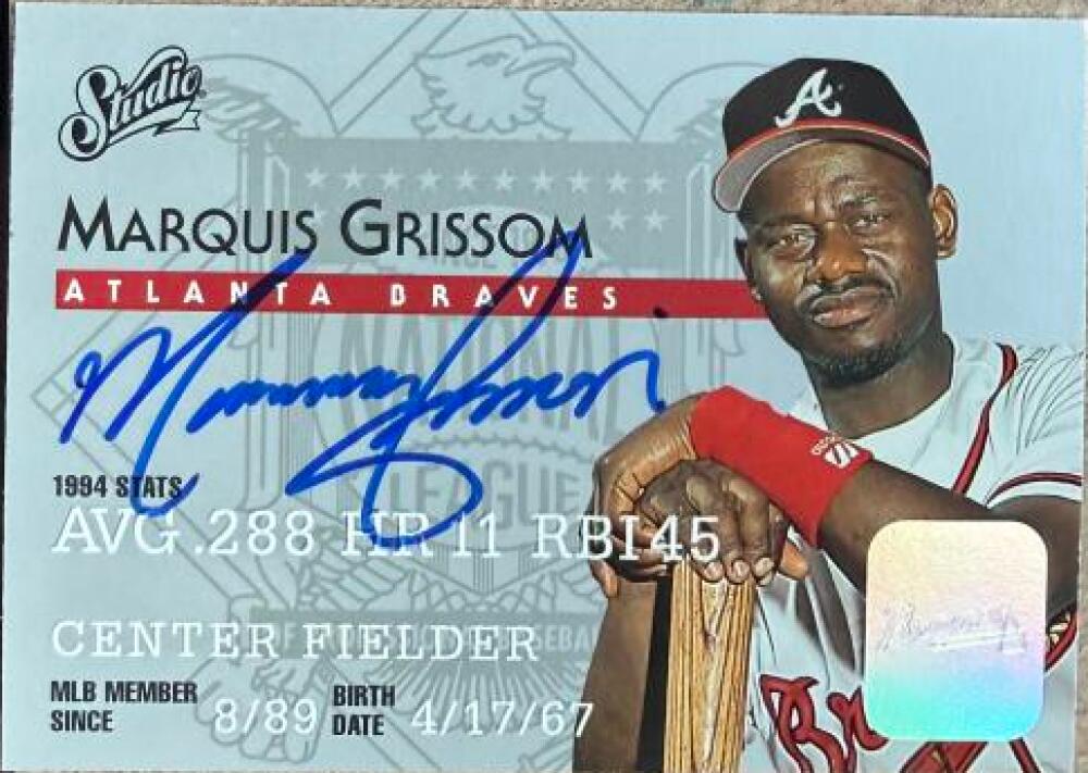 Marquis Grissom Signed 1995 Studio Baseball Card - Atlanta Braves #335