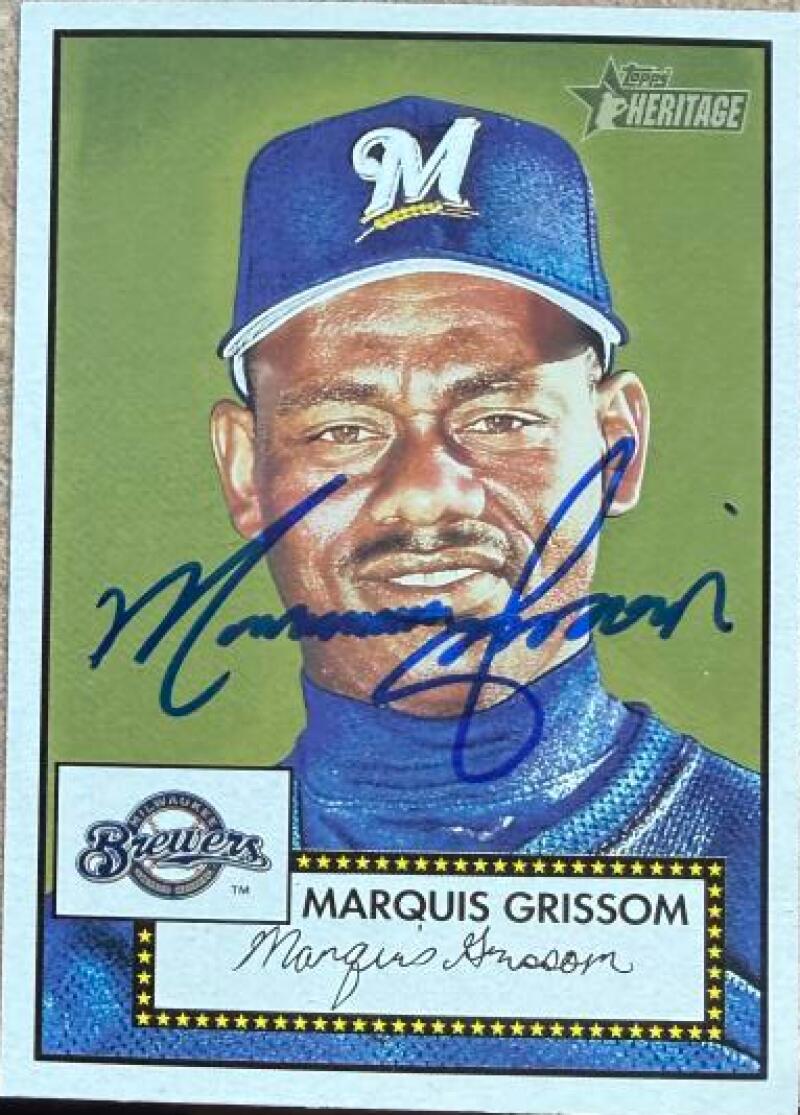 Marquis Grissom Signed 2001 Topps Heritage Baseball Card - Milwaukee Brewers Red Back #59