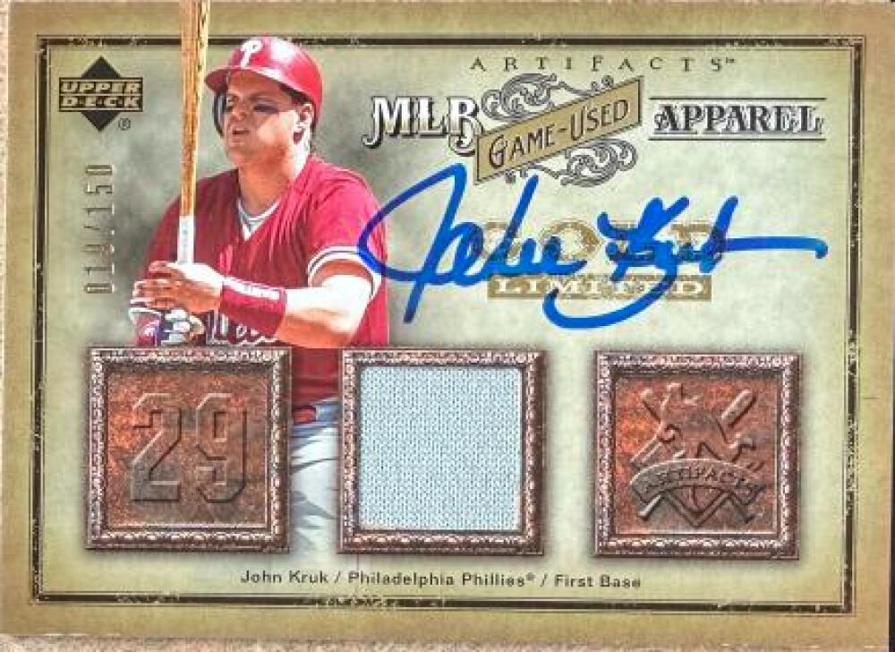 John Kruk Signed 2006 Upper Deck Artifacts MLB Game-Used Apparel Gold Limited Baseball Card - Philadelphia Phillies