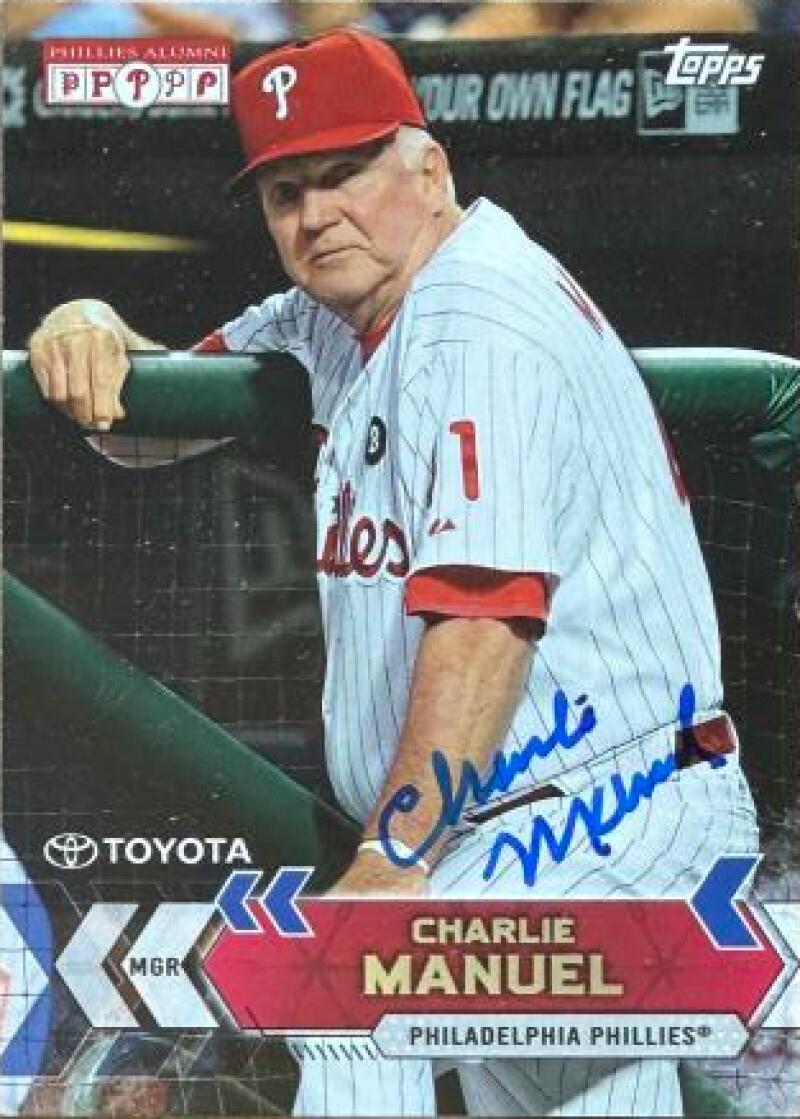 Charlie Manuel Signed 2017 Topps National Baseball Card - Philadelphia Phillies Day SGA #17