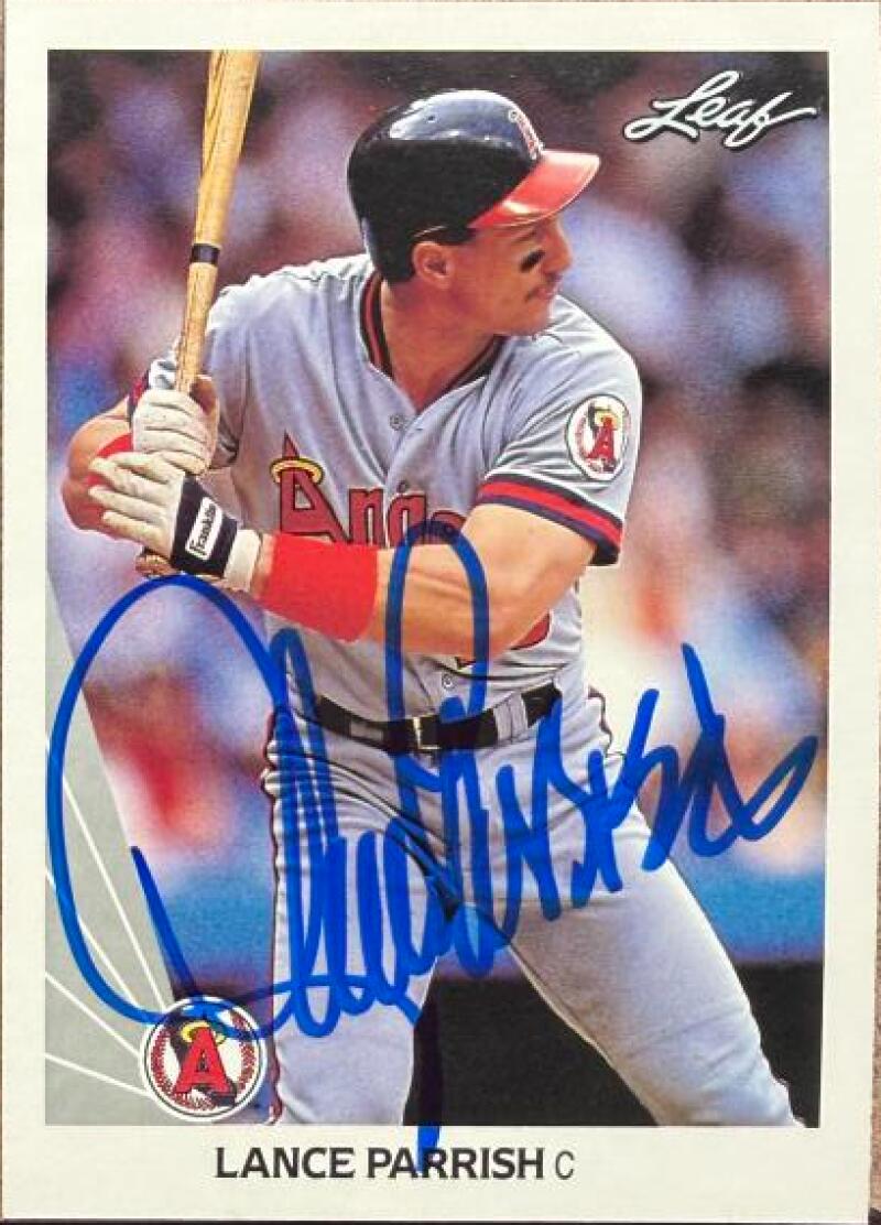 Lance Parrish Signed 1990 Leaf Baseball Card - California Angels ID: 203882 #195