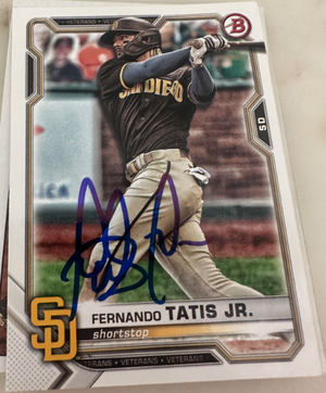 Fernando Tatis Jr Signed 2021 Bowman Baseball Card - San Diego Padres