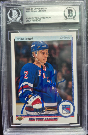 Brian Leetch Signed 1990-91 Upper Deck Hockey Card - New York Rangers - Beckett Authentication
