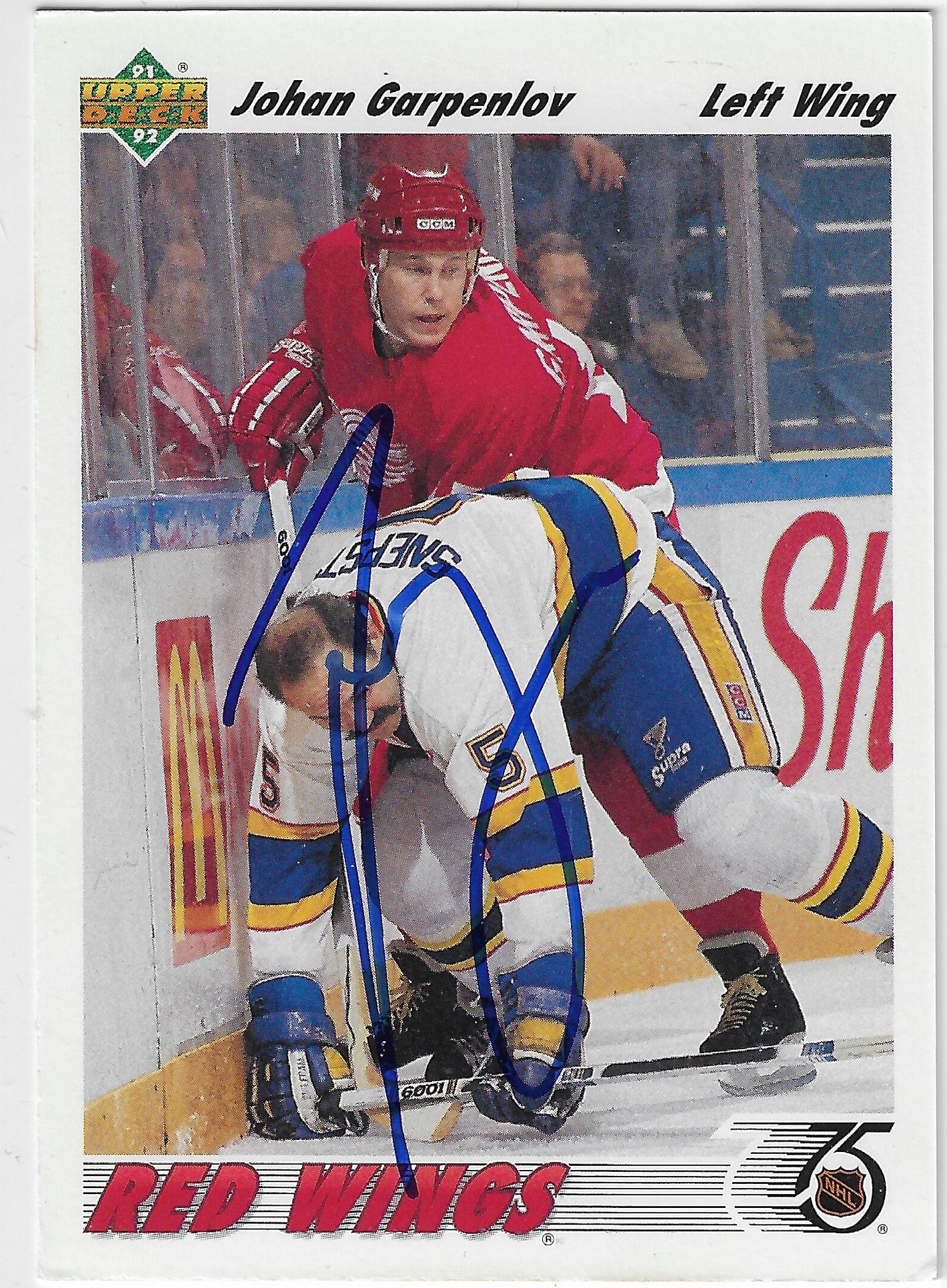 Johan Garpenlov Signed 1991-92 Upper Deck Hockey Card - Detroit Red Wings