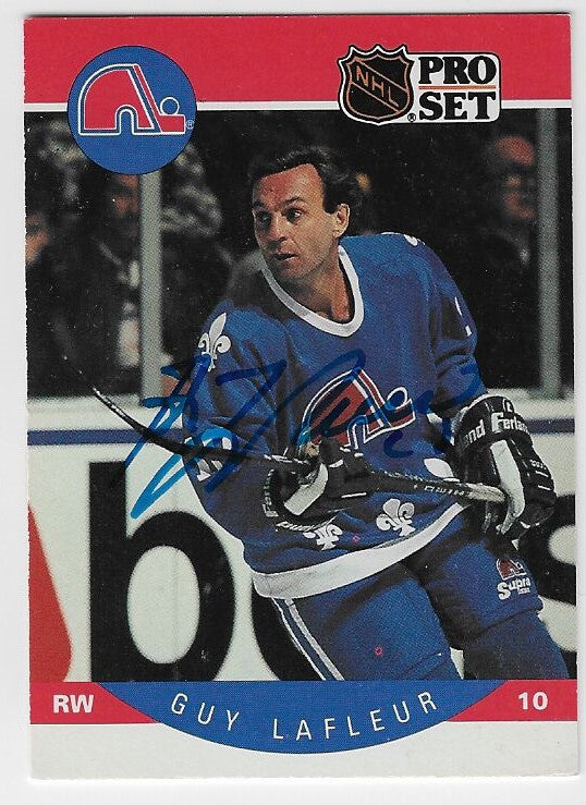 Guy Lafleur Signed 1990-91 Pro Set Hockey Card - Quebec Nordiques