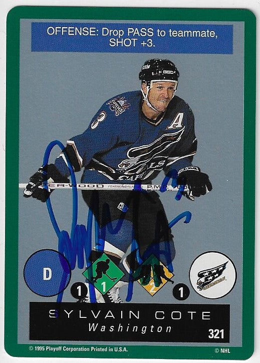 Sylvain Cote Signed 1995-96 Playoff One on One Challenge Hockey Card - Washington Capitals