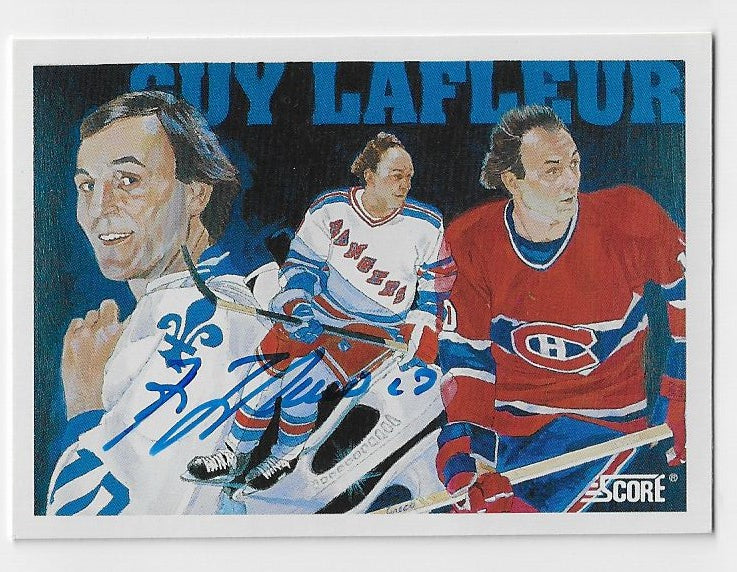 Guy Lafleur Signed 1991-92 Score Hockey Card - Canadiens, Nordiques, Rangers #293