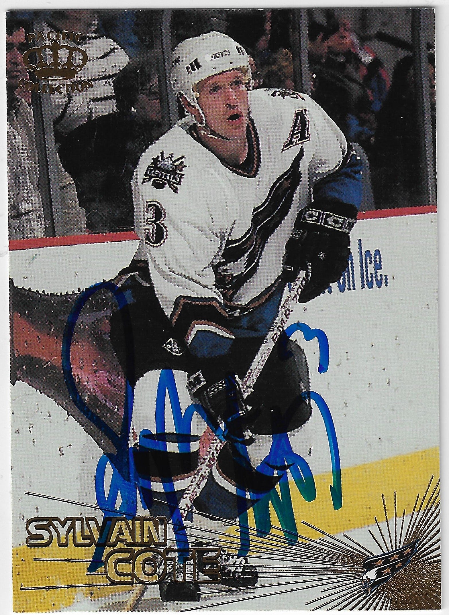 Sylvain Cote Signed 1997-98 Pacific Crown Collection Hockey Card - Washington Capitals