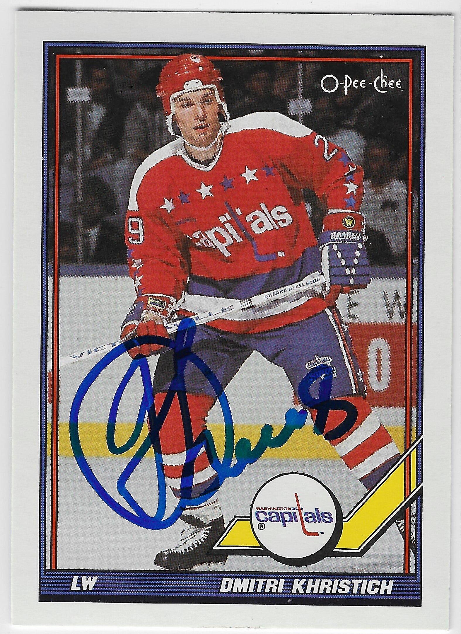 Dimitri Khristich Signed 1991-92 O-Pee-Chee Hockey Card - Washington Capitals