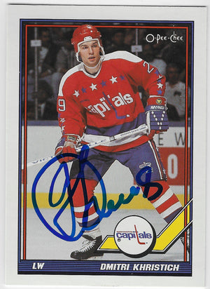 Dimitri Khristich Signed 1991-92 O-Pee-Chee Hockey Card - Washington Capitals