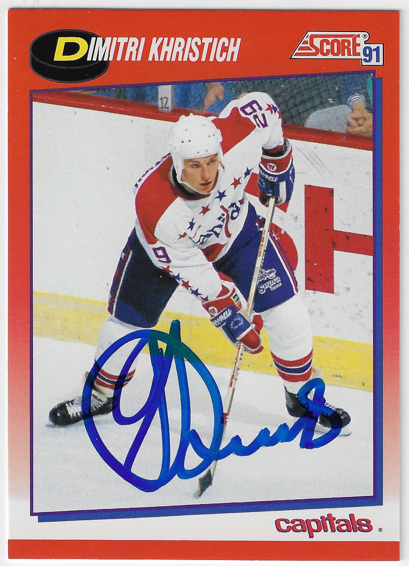 Dimitri Khristich Signed 1991-92 Score Canadian Hockey Card - Washington Capitals