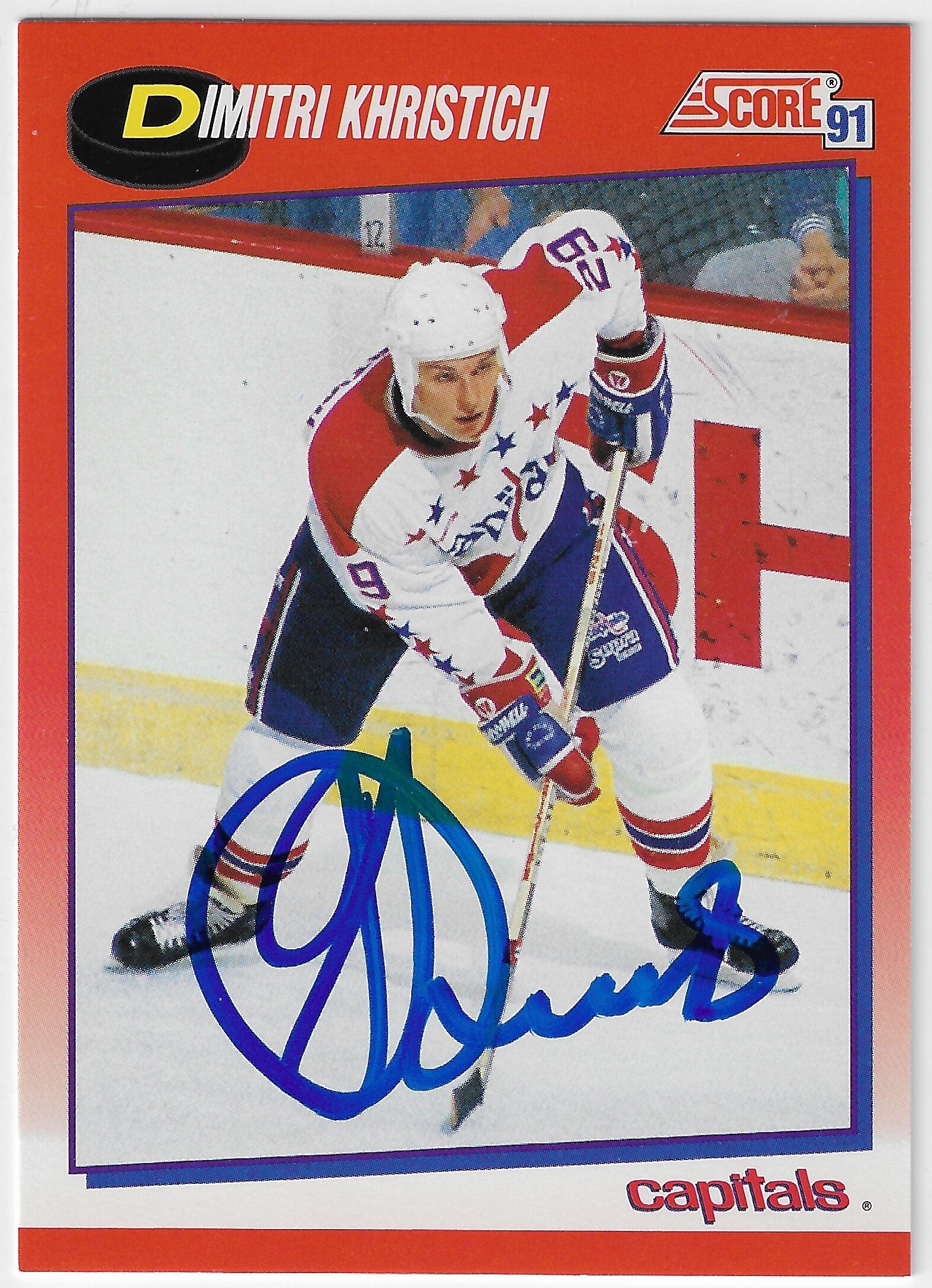 Dimitri Khristich Signed 1991-92 Score Canadian Hockey Card - Washington Capitals