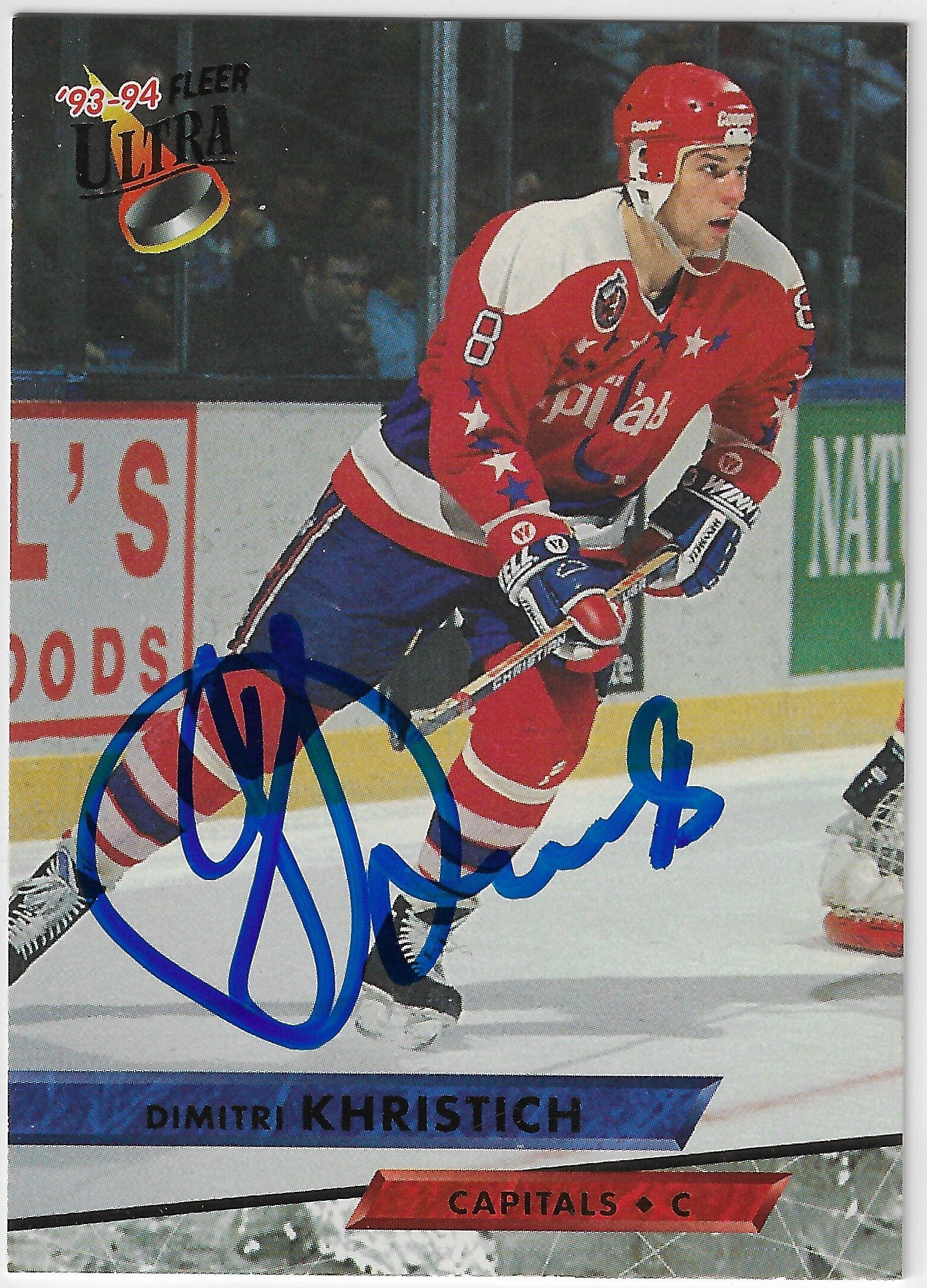Dimitri Khristich Signed 1993-94 Fleer Ultra Hockey Card - Washington Capitals