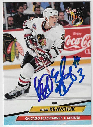 Igor Kravchuk Signed 1992-93 Fleer Ultra Hockey Card - Chicago Blackhawks