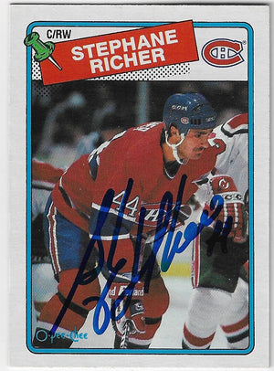 Stephane Richer Signed 1988-89 Topps Hockey Card - Montreal Canadiens