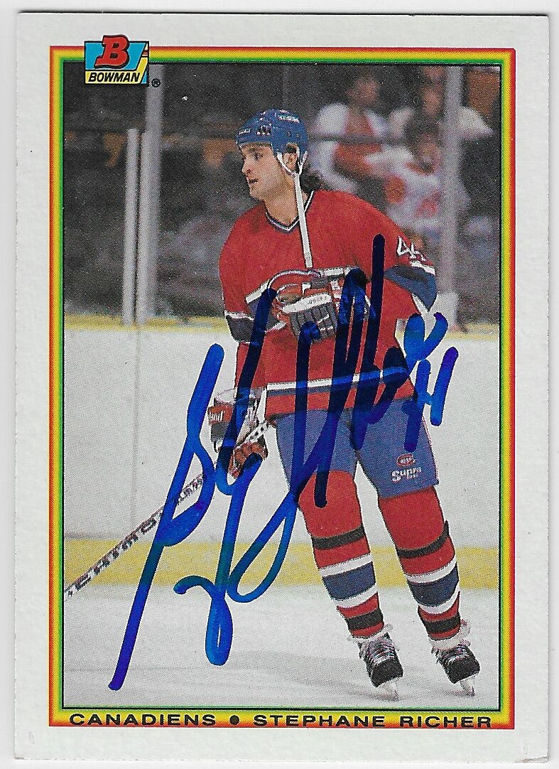 Stephane Richer Signed 1990-91 Bowman Hockey Card - Montreal Canadiens