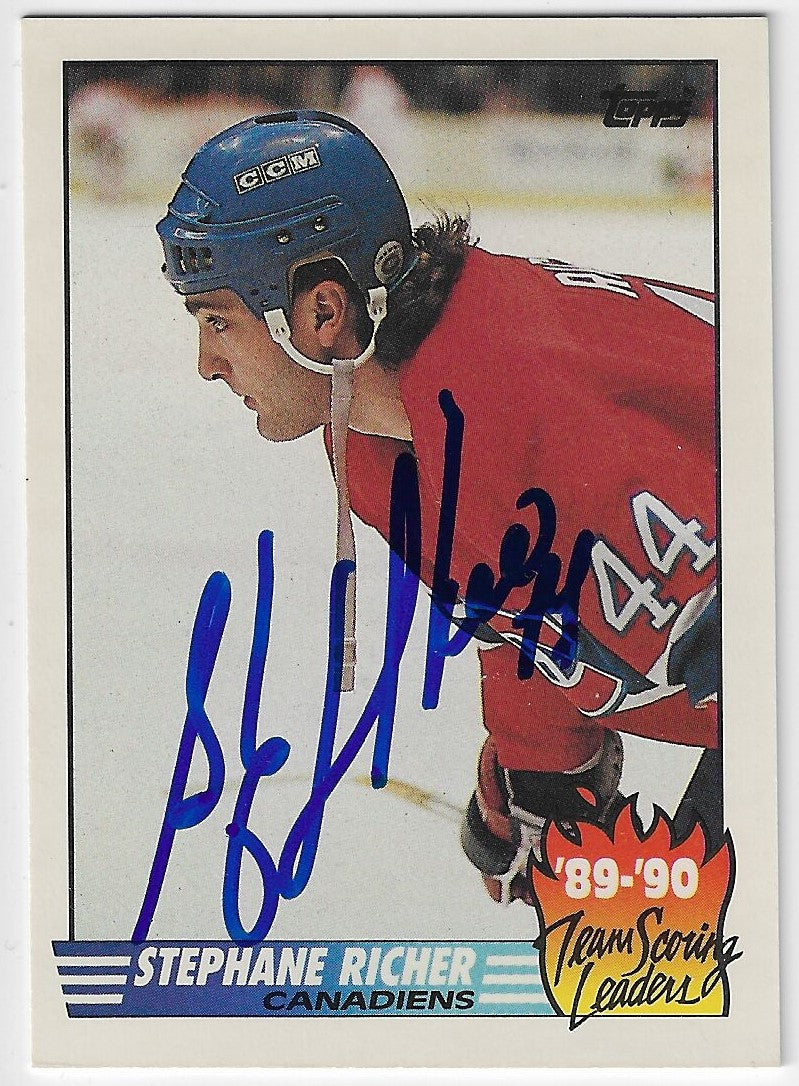 Stephane Richer Signed 1990-91 Topps Scoring Leaders Hockey Card - Montreal Canadiens