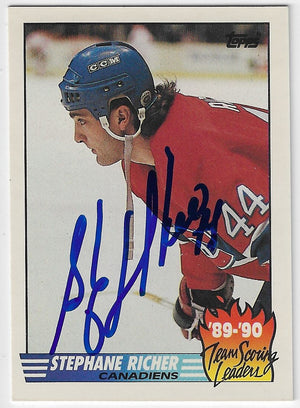 Stephane Richer Signed 1990-91 Topps Scoring Leaders Hockey Card - Montreal Canadiens