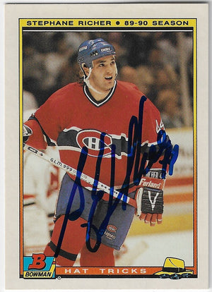 Stephane Richer Signed 1990-91 Bowman Hat Tricks Hockey Card - Montreal Canadiens