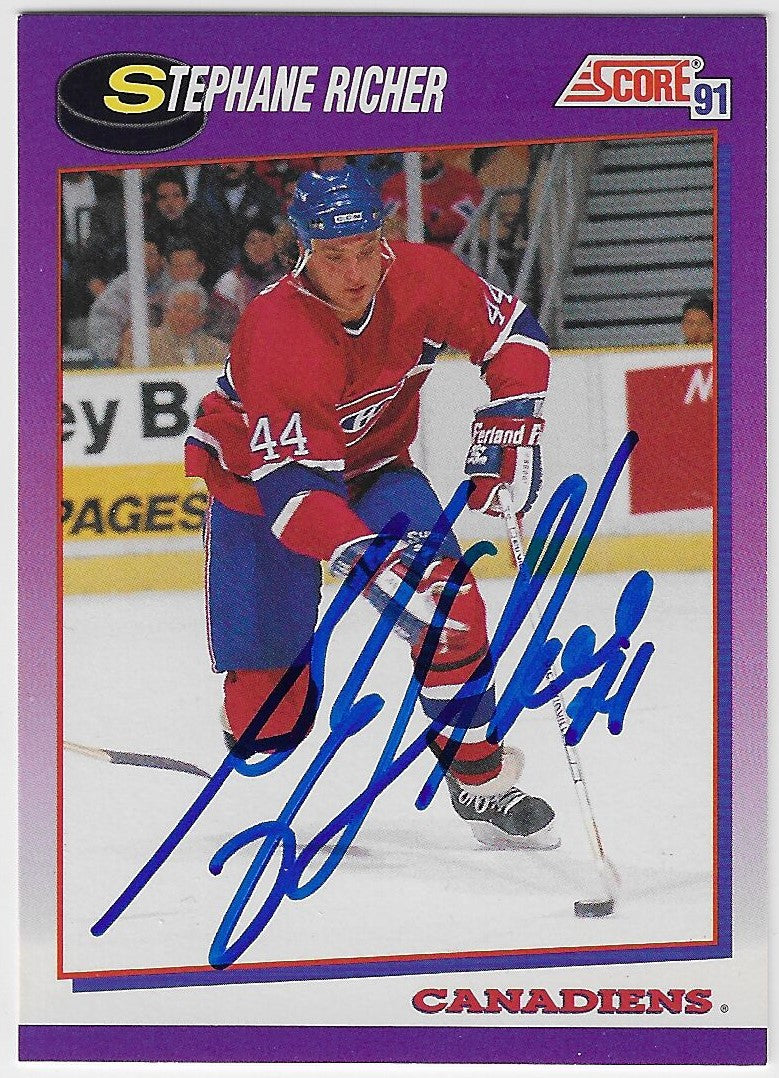 Stephane Richer Signed 1991-92 Score American Hockey Card - Montreal Canadiens