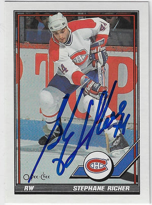 Stephane Richer Signed 1991-92 O-Pee-Chee Hockey Card - Montreal Canadiens
