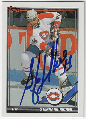 Stephane Richer Signed 1991-92 Topps Hockey Card - Montreal Canadiens