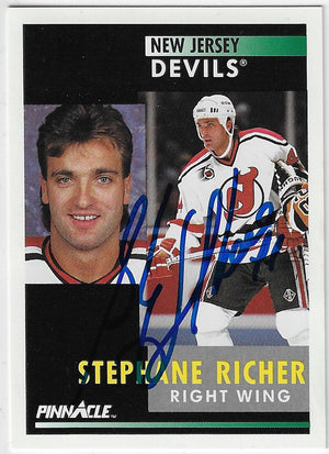 Stephane Richer Signed 1991-92 Pinnacle Hockey Card - New Jersey Devils