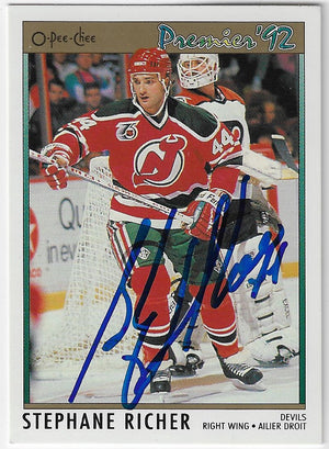 Stephane Richer Signed 1991-92 O-Pee-Chee Premier Hockey Card - New Jersey Devils