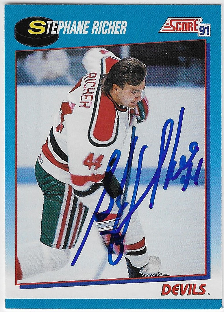 Stephane Richer Signed 1991-92 Score Canadian Hockey Card - New Jersey Devils
