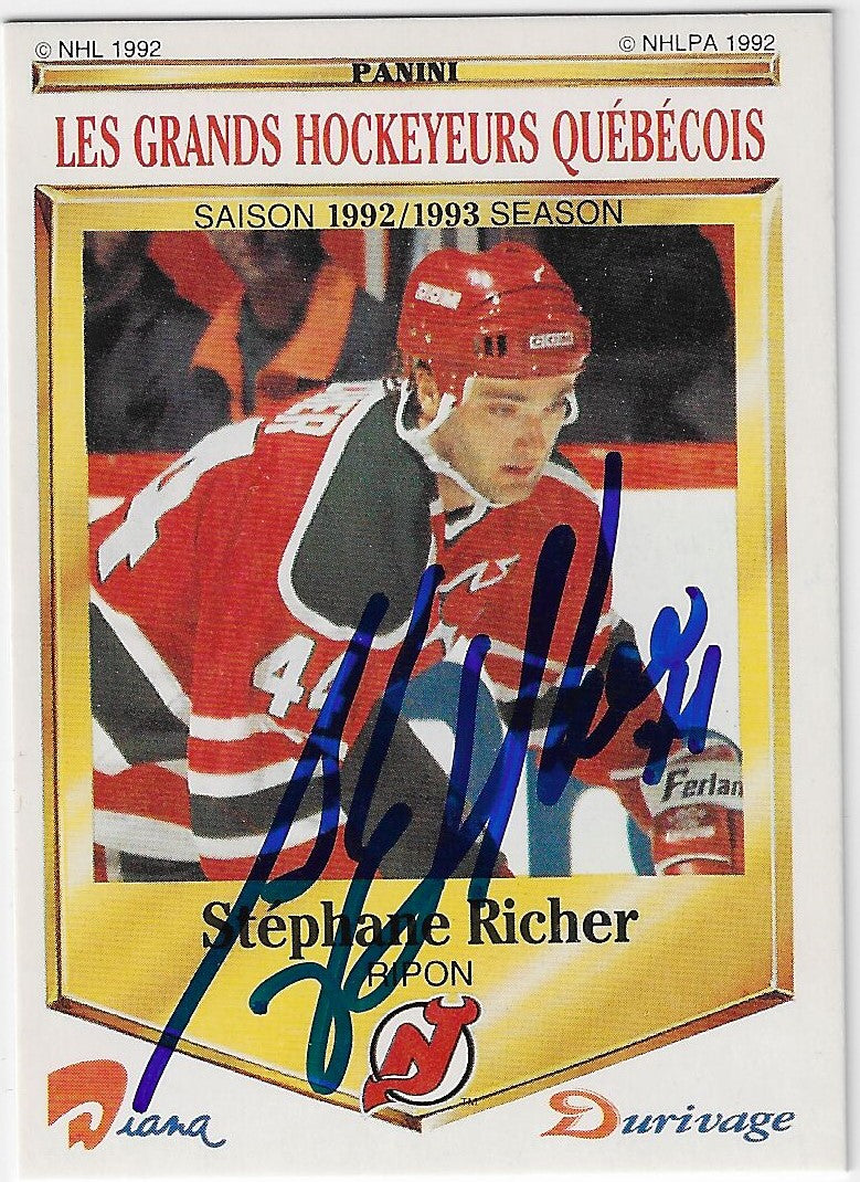 Stephane Richer Signed 1992-93 Durivage Hockey Card - New Jersey Devils