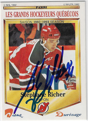 Stephane Richer Signed 1992-93 Durivage Hockey Card - New Jersey Devils