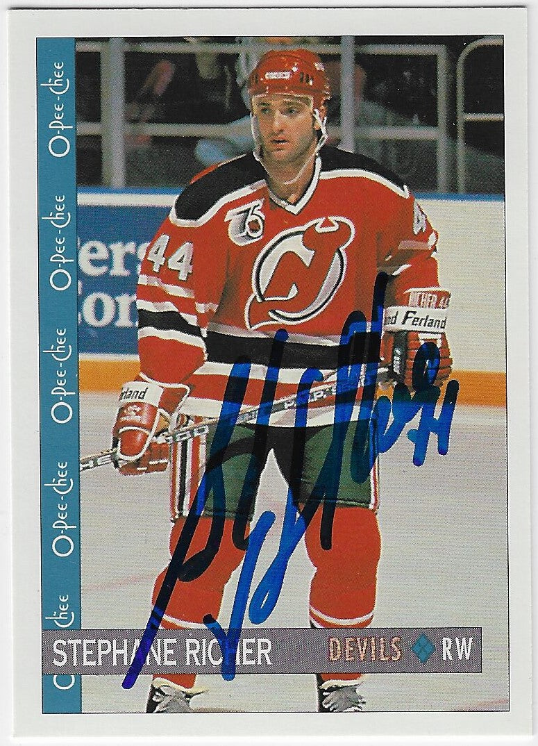 Stephane Richer Signed 1992-93 O-Pee-Chee Hockey Card - New Jersey Devils