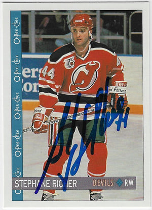 Stephane Richer Signed 1992-93 O-Pee-Chee Hockey Card - New Jersey Devils