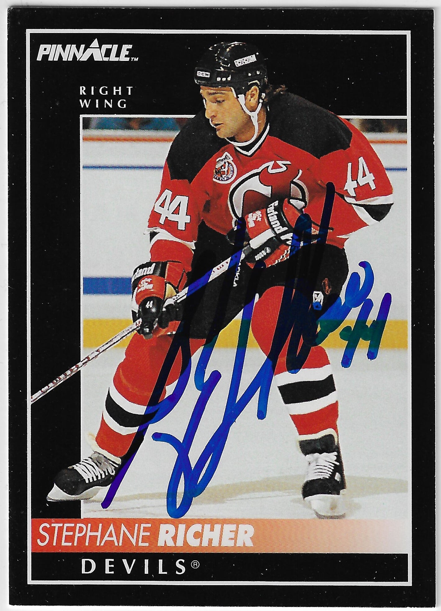 Stephane Richer Signed 1992-93 Pinnacle Hockey Card - New Jersey Devils