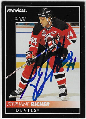 Stephane Richer Signed 1992-93 Pinnacle Hockey Card - New Jersey Devils