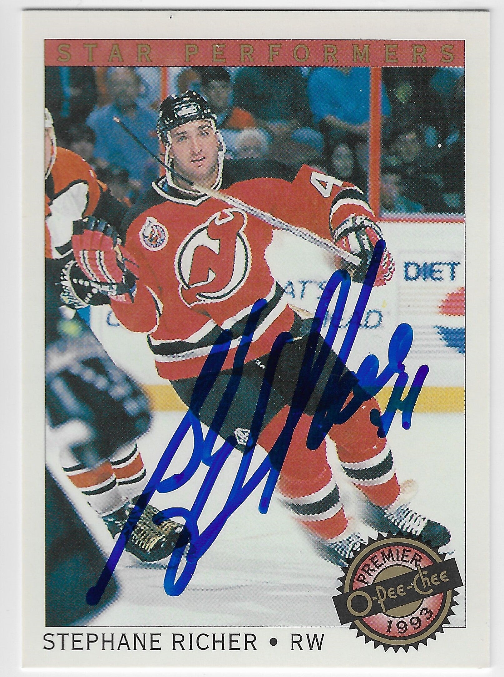 Stephane Richer Signed 1992-93 O-Pee-Chee Premier Hockey Card - New Jersey Devils