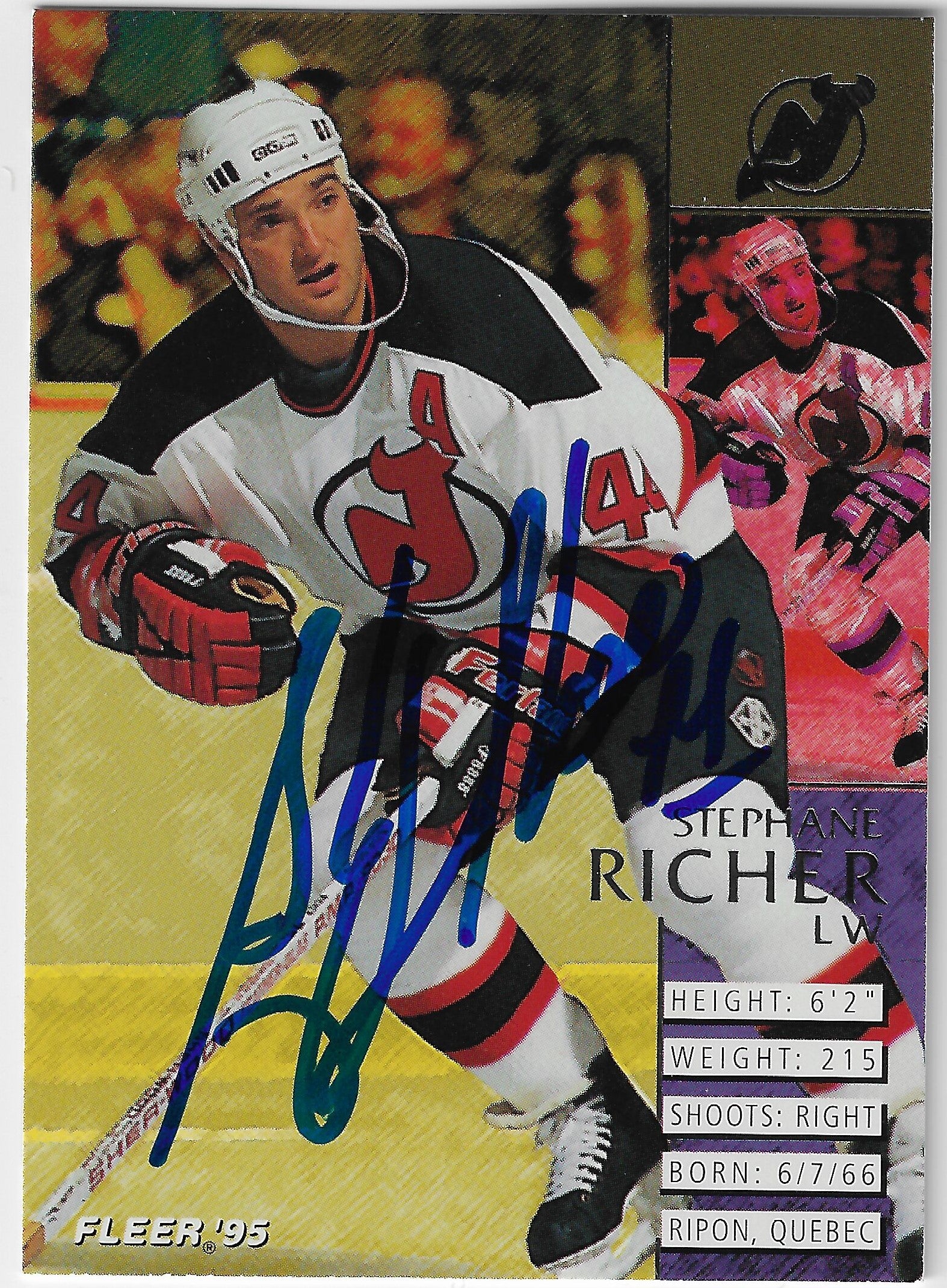 Stephane Richer Signed 1994-95 Fleer Hockey Card - New Jersey Devils