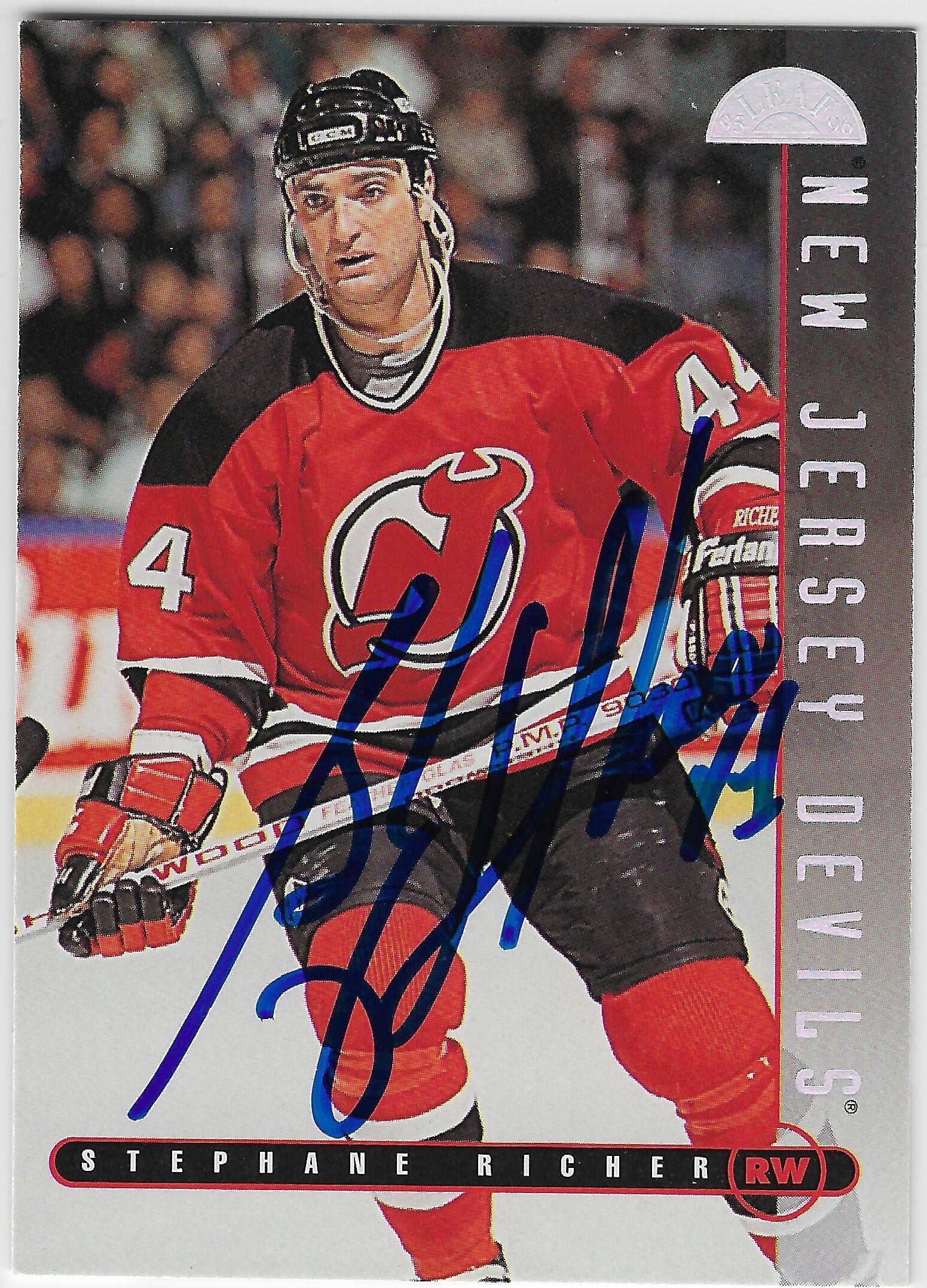 Stephane Richer Signed 1995-96 Leaf Hockey Card - New Jersey Devils