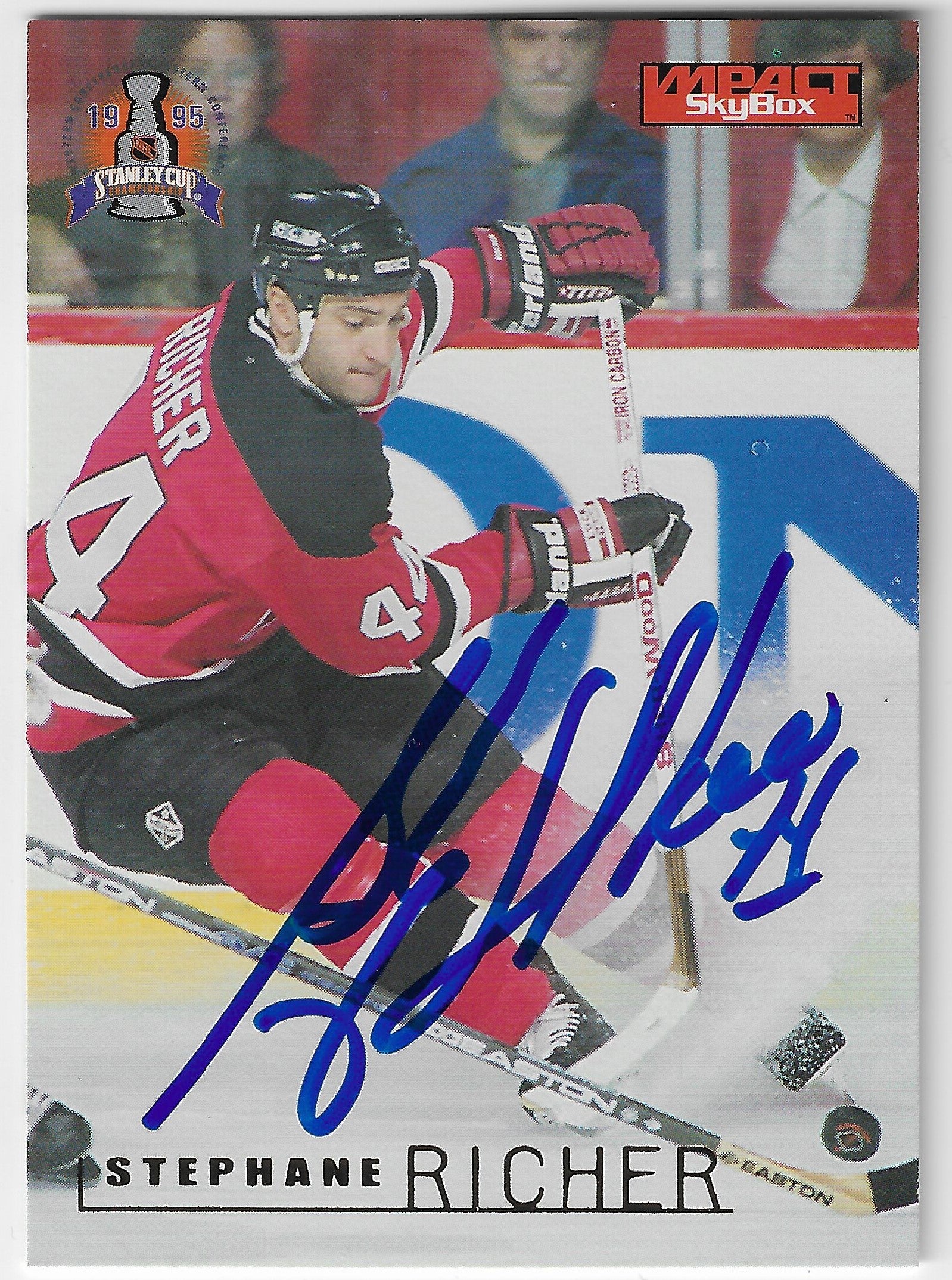 Stephane Richer Signed 1995-96 Skybox Impact Hockey Card - New Jersey Devils