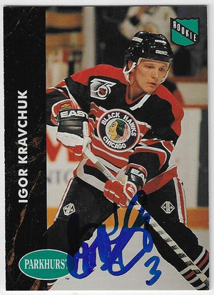 Igor Kravchuk Signed 1991-92 Parkhurst Hockey Card - Chicago Blackhawks