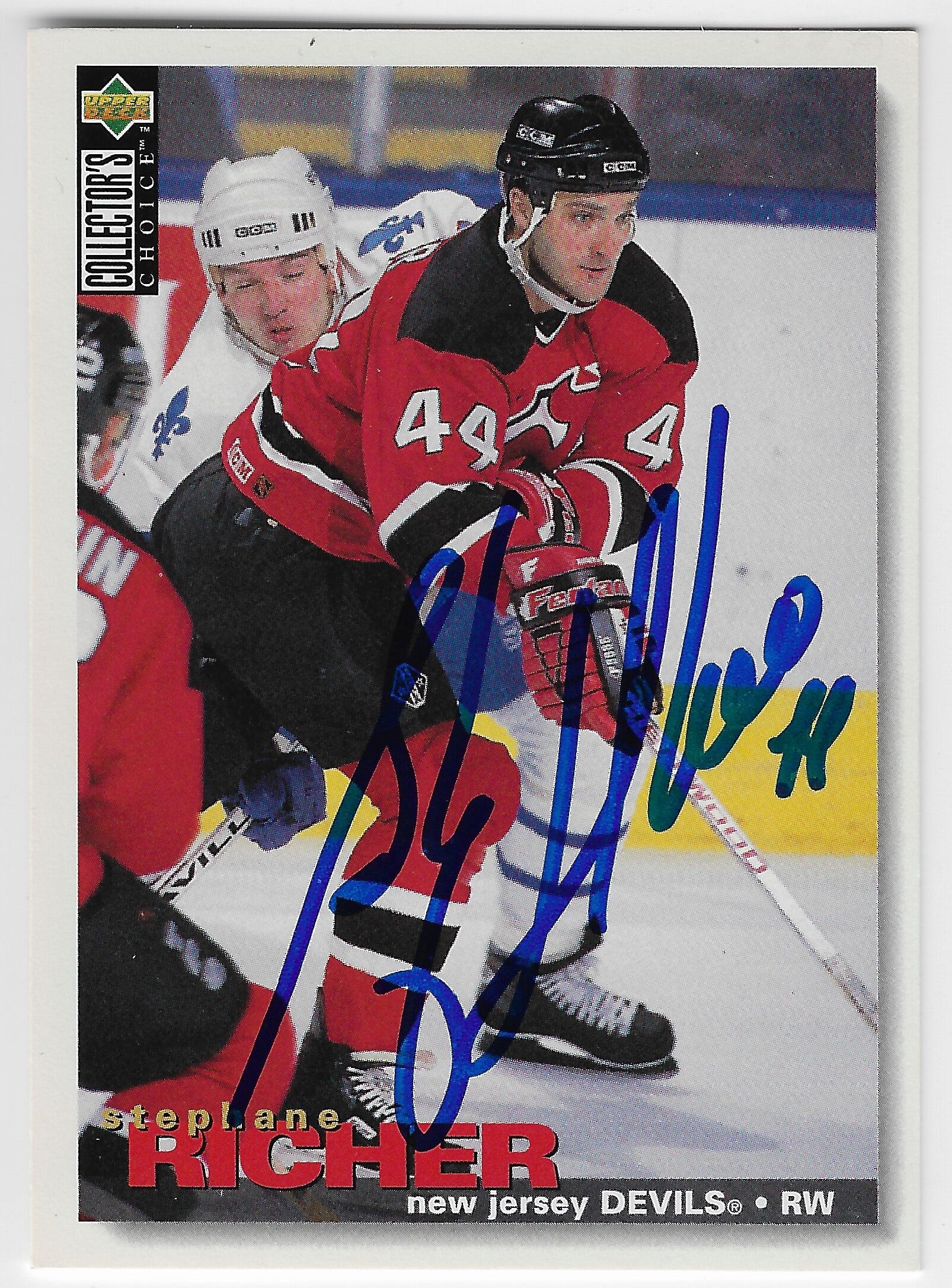 Stephane Richer Signed 1995-96 Collector's Choice Hockey Card - New Jersey Devils