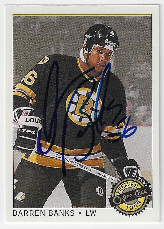 Darren Banks Signed 1992-93 O-Pee-Chee Premier Hockey Card - Boston Bruins