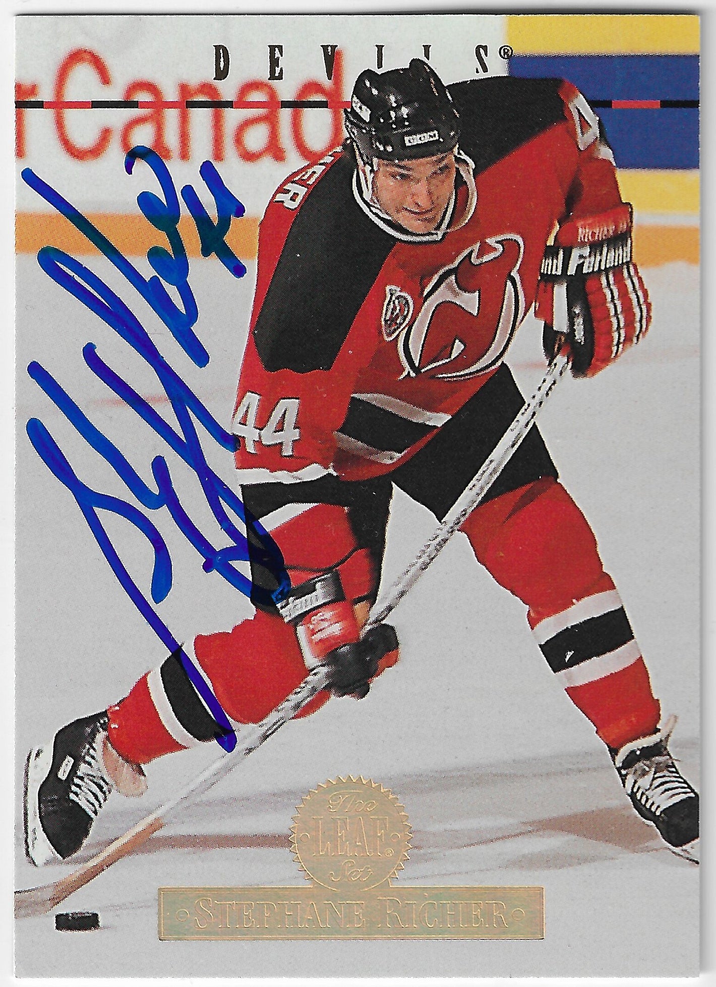 Stephane Richer Signed 1994-95 Leaf Hockey Card - New Jersey Devils