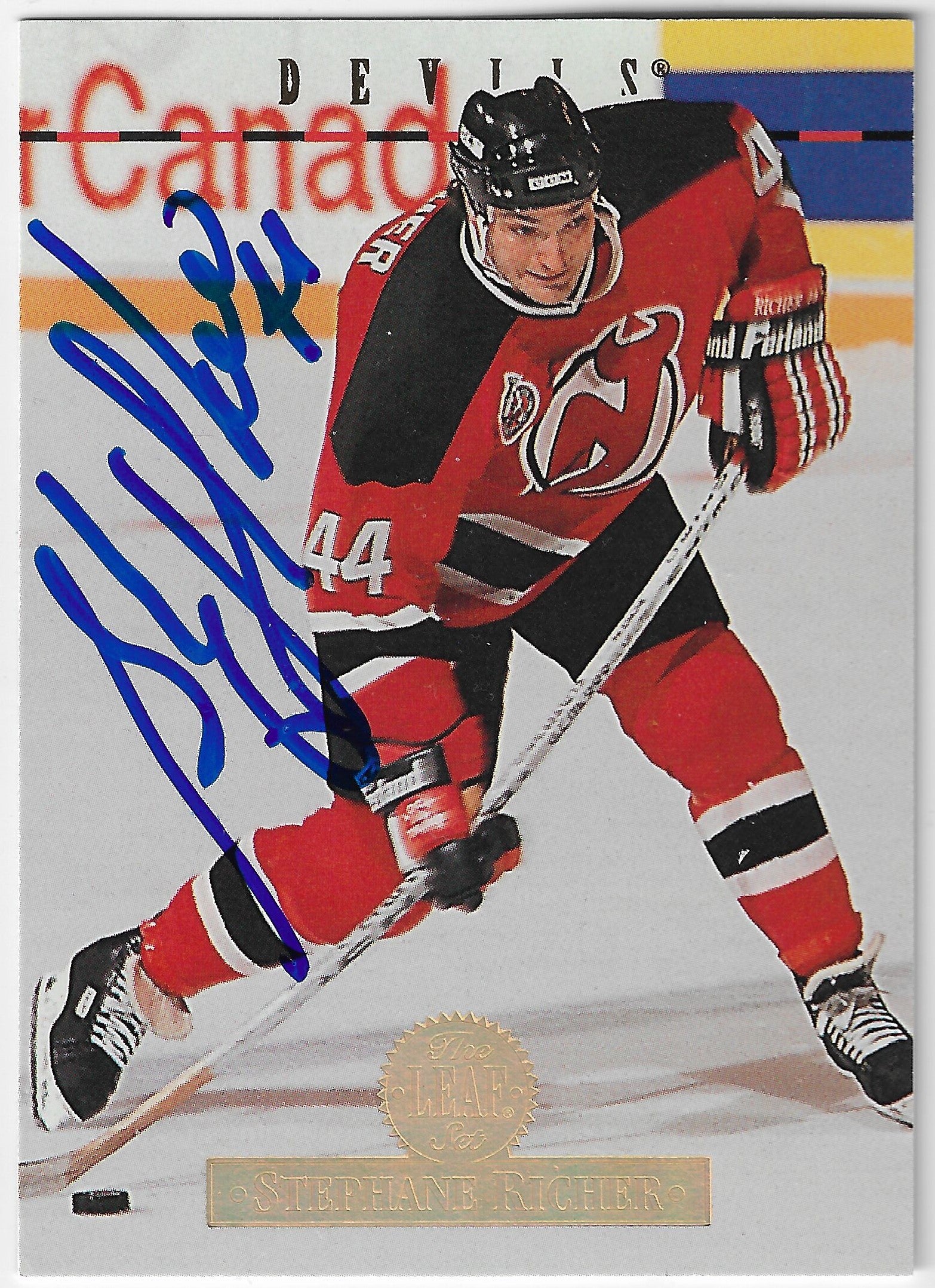 Stephane Richer Signed 1994-95 Leaf Hockey Card - New Jersey Devils
