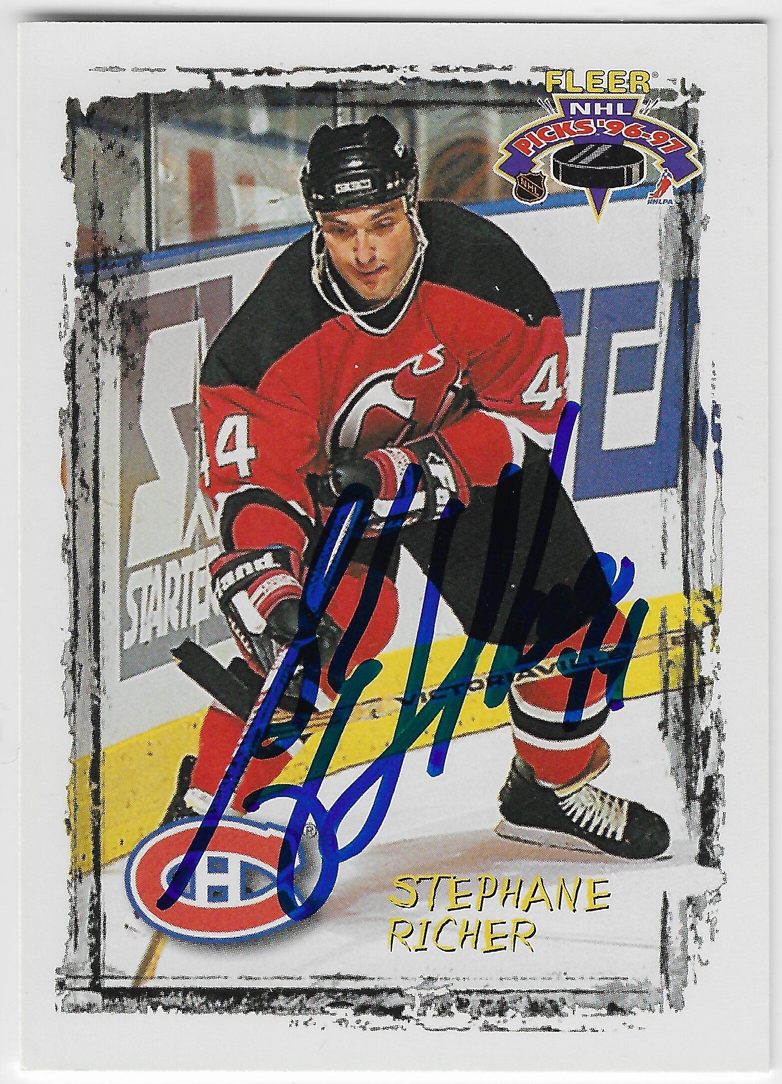 Stephane Richer Signed 1996-97 Fleer NHL Picks Hockey Card - Montreal Canadiens
