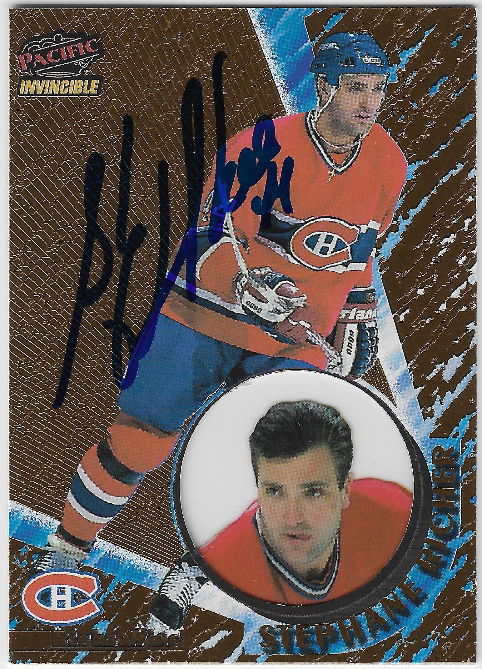 Stephane Richer Signed 1997-98 Pacific Invincible Hockey Card - Montreal Canadiens