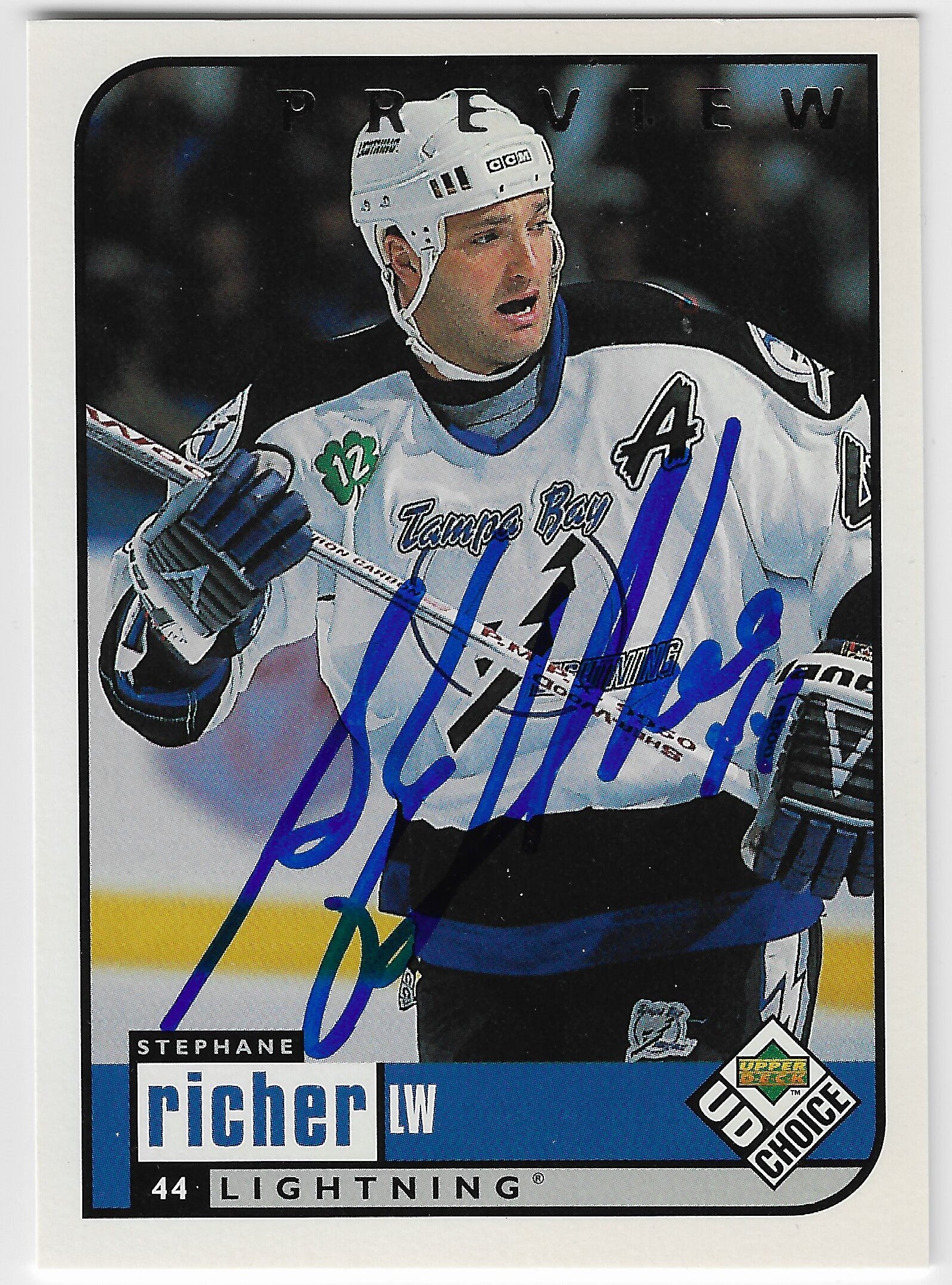 Stephane Richer Signed 1998-99 UD Choice Preview Hockey Card - Tampa Bay Lightning
