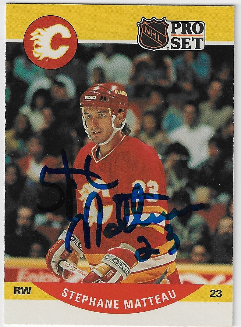 Stephane Matteau Signed 1990-91 Pro Set Hockey Card - Calgary Flames